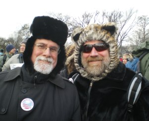 Kevin (left) and Robert (right) bought new silk long underwear, found their warmest hats and attended one of the hottest events of the year -- "Forward on Climate," on the mall in Washington D.C. Four buses carried 150+ concerned citizens from York and Lancaster, PA to the Washington Monument, under the very able guidance of the Rev. Jerry Lee Miller, Founder of "HIVE of Planet-Loving Activity" -- See our page on FaceBook.