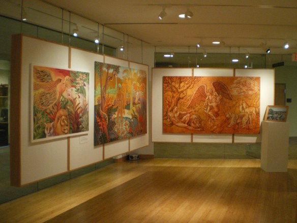 Left to right: Firebird Visits the Elders, Hawaii, and Requiem are part of Kevin L Miller's retrospective at Manchester University, "UTOPIA and APOCALYPSE."