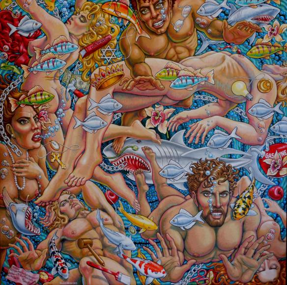 “The Flood,” 4x4 ft apocalyptic oil painting on canvas, Kevin L Miller, 2013 
